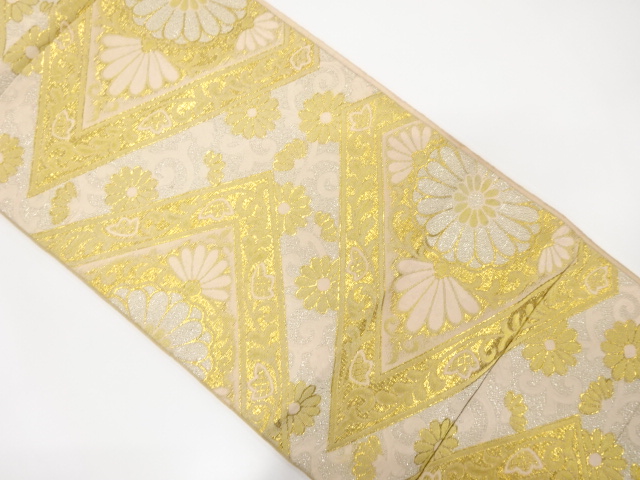 JAPANESE KIMONO / ANTIQUE FUKURO OBI / SILK / WOVEN KIKU ARABESQUE